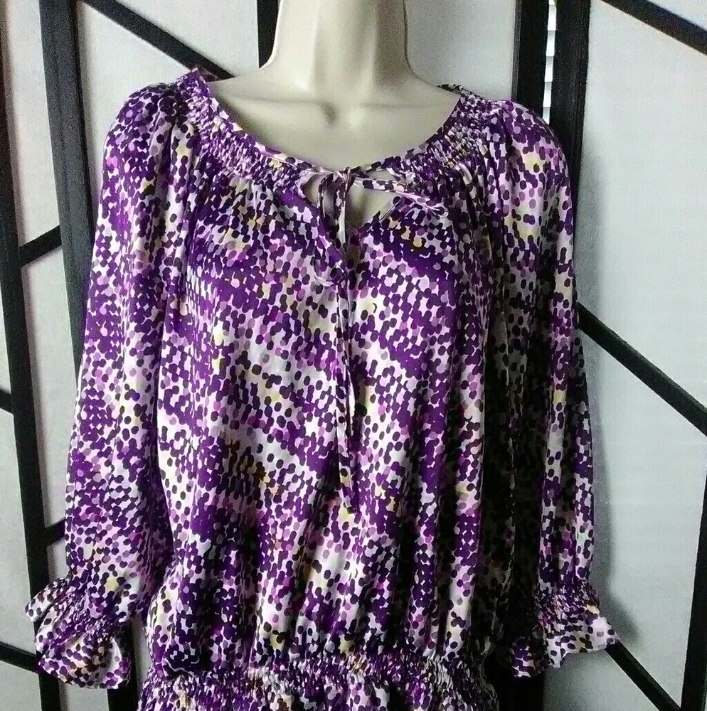 Willi Smith Purple White Yellow Polka dot Blouse